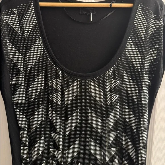 Guess Black Geometric Mesh Scoop Neck Tank - Picture 2 of 4